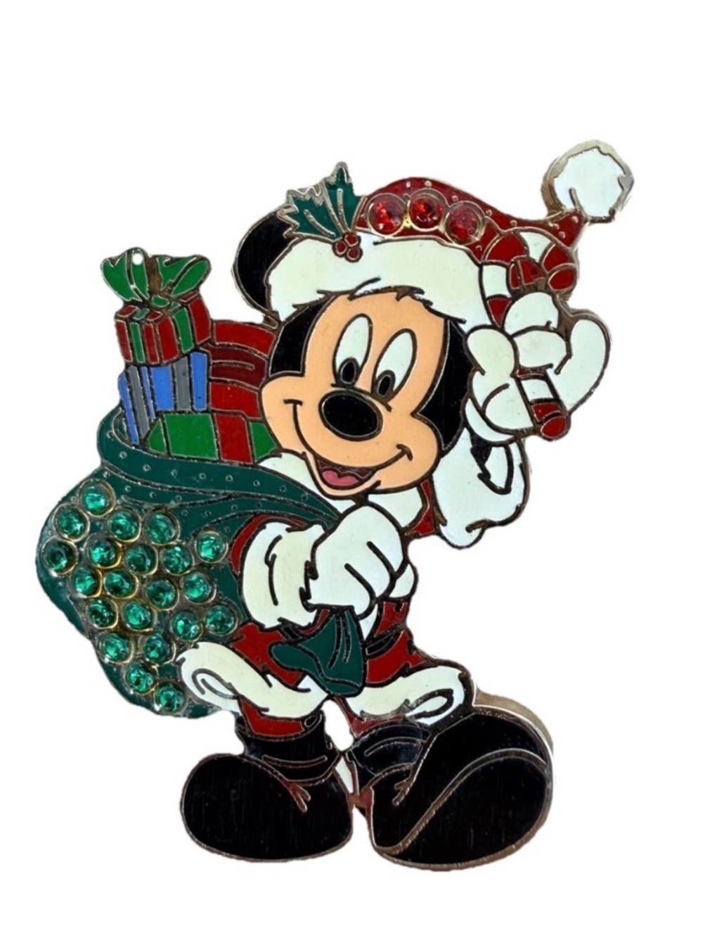 Mickey Mouse Santa Disney Pin 2008 Christmas Jeweled Rhinestone Holiday Trading